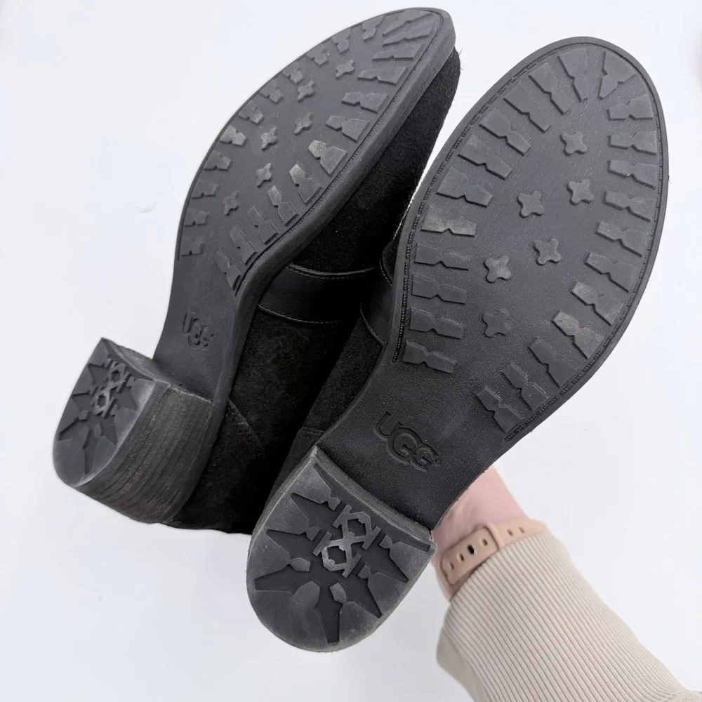 UGG Wright Belted Black Suede Ankle Booties 1014184